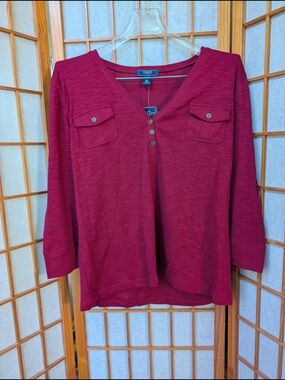 NWT 3/4 Sleeve Cotton Top | Burnt Red | Women's XL | Chaps